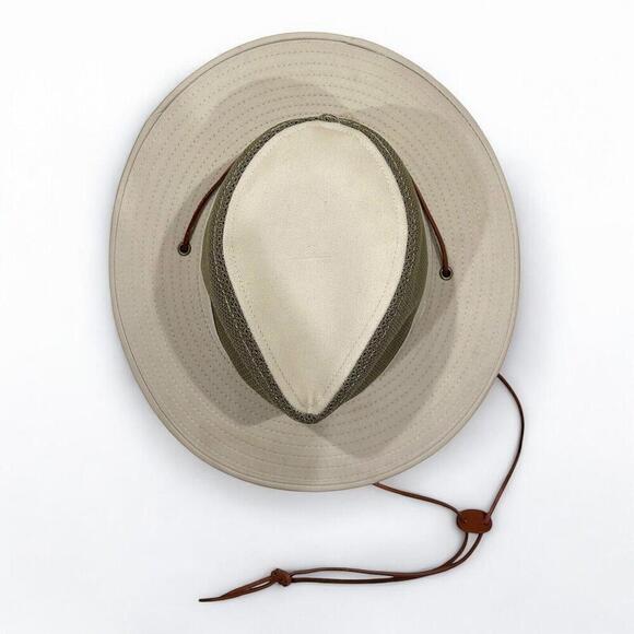Panama Jack Mesh Khaki Tan Safari Sun Hat 3" Brim Leather Chin Strap SPF Unisex - Picture 3 of 11
